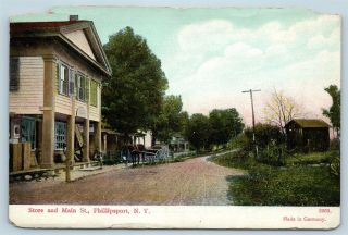 Postcard Ny Phillipsport 1911 View General Store & Main Street Horse Buggy M10