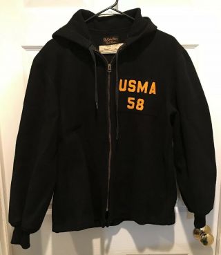 USMA 1958 West Point Cadet Military Army Black Wool Parka Hoodie Jacket Coat 3