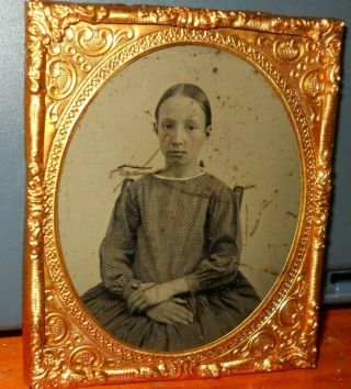 1/6th Size Ambrotype Of Young Girl In Brass Frame