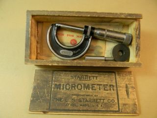 Vintage L.  S.  Starrett 0 - 1 " Micrometer,  Box,  Wrenches,  1 " Std, .  320 Pin