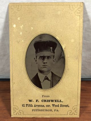 Antique 1800’s Tin Type Photo W.  F.  Criswell Pittsburgh,  Pa.  Train Conductor