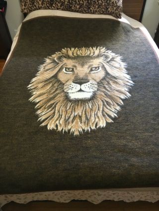 Vintage Safari Weavers Lion Blanket Made In W Germany Acrylic Cotton 55 X 72”