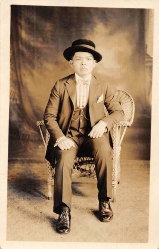 Philippines Man Sitting In Wicker Chair Real Photo Vintage Postcard Je229712