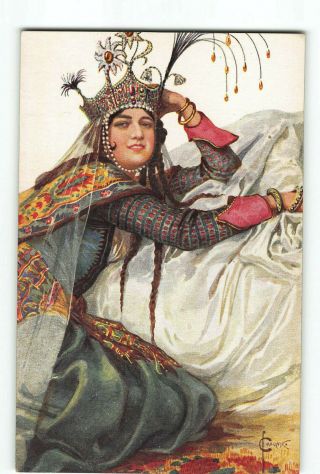 Queen Azviakovna Of The East Artist Signed Postcard 1907 - 1915