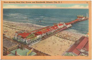 View Showing Steel Pier,  Ocean And Boardwalk In Atlantic City Nj Postcard 1952