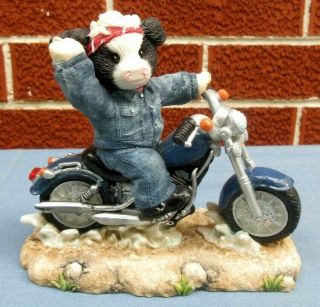 Rare Htf Marys Moo Moos Enesco First Sample Motorcycle Figurine