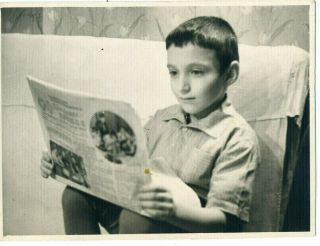 1956 Boy Reading Pioneer Newspaper Russian Vintage Photo