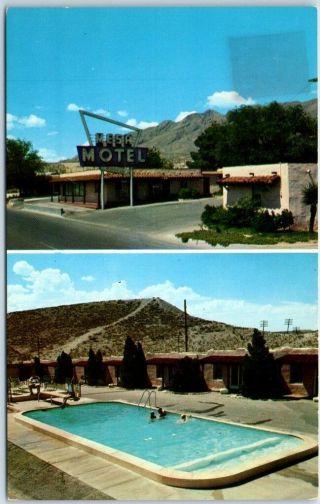 El Paso,  Texas Postcard Mesa Motel Street & Pool Views Highway 80 Roadside 1960s