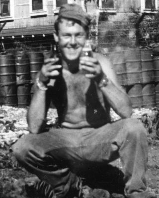 Vintage Photo: Hawaii Military Man Male Vest Beer Bottles Shirtless 40s