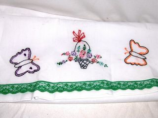 Set of 2 different vintage hand - embroidered pillowcases 3