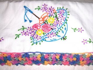 Set of 2 different vintage hand - embroidered pillowcases 4