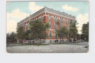 Antique Postcard Kansas Wichita Hospital Exterior Hand - Colored