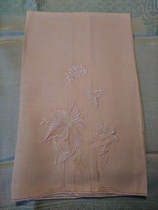 Madeira Embroidered Soft Yellow Linen Hand Towel 20 X 14 "