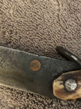 Vintage Custom Hand Made Stag Handle Folding Knife J H Initials on Blade 4