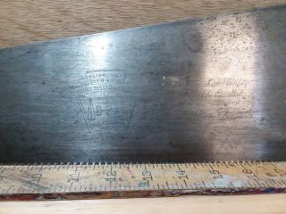 Vintage Henry Disston & Sons D - 23 Hand saw 26inch 11 tpi cross cut 2