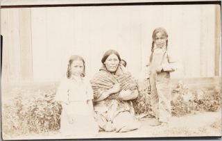 Woman And Children Girls Native American Indian Indigenous Rppc Postcard E50
