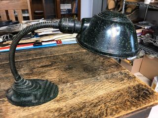 Antique Eagle Heavy Cast Iron Art Decco Desk Lamp With Orig.  Green Speckled Paint