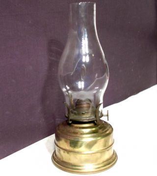 Vintage Antique Brass & Old Glass Kerosene Oil Lamp & Chimney Germany 1920s 1930