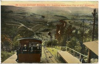 The Incline Railroad Looking Down From Mill Mountain In Roanoke Va Postcard 1911
