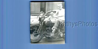 Found B&w Photo D_5085 Man Posed Sitting On Motorcycle,  Woman In Side Car