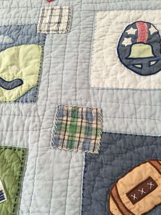 VINTAGE HAND CRAFTED & QUILTED SPOTS QUILT SOCCER BASEBALL GOLF POTTERY BARN KID 3