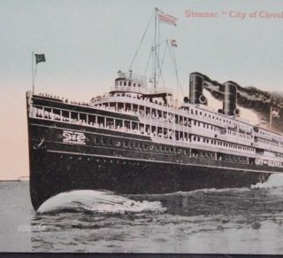 Postcard Steamboat Ship City Of Cleveland Passenger Ship Detroit Michigan