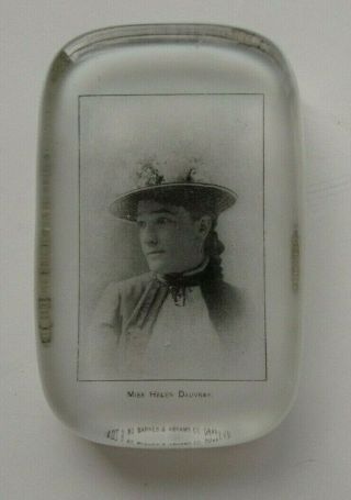 Actress Helen Dauvray Victorian Era Fashion Glass Portrait Paperweight Abrams