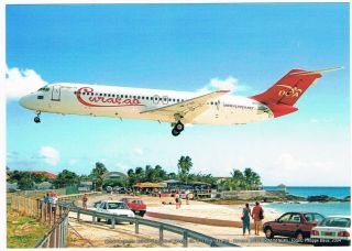 Modern Postcard St Maarten Airport Dutch Caribbean Airlines Dc - 9 Aviation