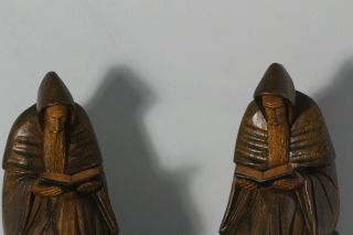 Antique Early 20thC Carved Wood Priest Monks Reading Bookends Orig.  Label 4