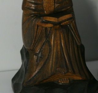 Antique Early 20thC Carved Wood Priest Monks Reading Bookends Orig.  Label 6