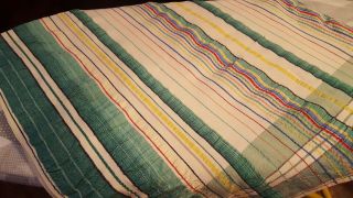 Vintage Tablecloth,  Cotton,  Multi - Color Stripe
