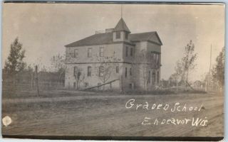 Endeavor,  Wisconsin Rppc Real Photo Postcard " Graded School " Building View 1913