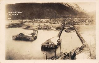 Skagway Alaska Birdseye Triple Piers & Steamship Landing Steamer 1917 Rppc