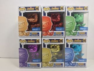 Funko Pop Chrome Thanos Wal - Mart Exclusive Full Set In Hand
