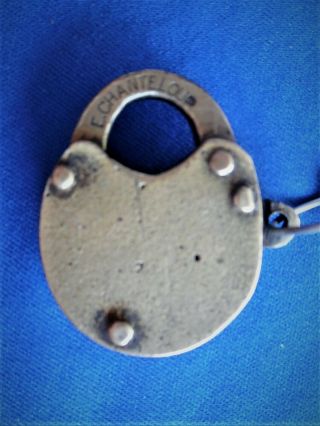 Rare Vintage Antique Mini Push Key E.  Chanteloup Advertising Padlock Lock W Key
