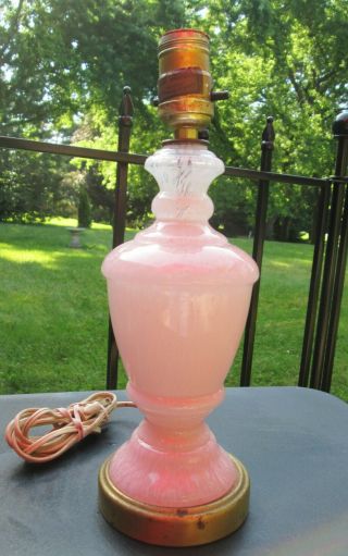 Vintage Pink Murano Italian Art Glass Lamp Mid - Century Dresser Bedroom Light 13 "