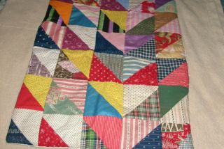 Vintage Doll Quilt Hand Made Vintage Material 17 By 22 Inches Bright Colors