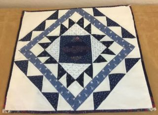 Patchwork Quilt Wall Hanging,  Center Squares With Triangles,  Navy,  Off White