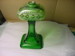 Antique Oil Lamp Base Green Glass Depression