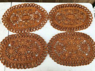 Vintage Set Of Four (4) 100 Abaca Placemats Made In Philippines - Tan