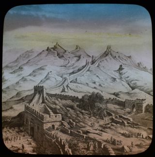 Atmospheric Antique Magic Lantern Slide The Great Wall Of China C1910 Drawing