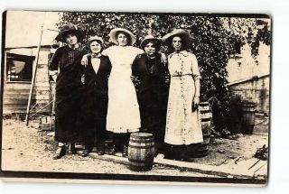 Men Dressing As Women Wearing Hats Rppc Real Photo 1907 - 15 Women Dressed As Men
