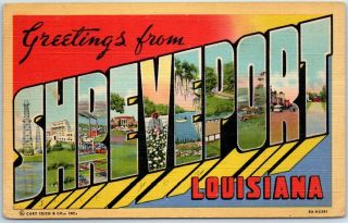 Vintage Shreveport Louisiana Large Letter Postcard Colorful Curteich Linen 1940s