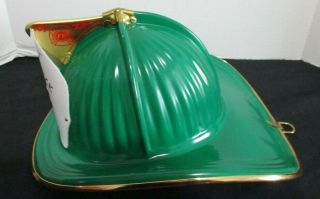 Firefighter Green Presentation Helmet?maltese Cross Leather Badge/metal Holder