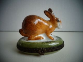 Signed Peint Main Limoges Rabbit Trinket Box 2