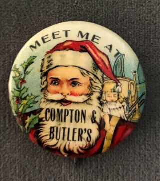 Christmas Santa With Toy Pack 1920s Rare Design Pinback Button Badge.
