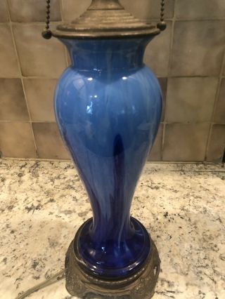 Murano Blown Glass Table Lamp Vintage 1950 ' s Dark Blue And Light Blue 3