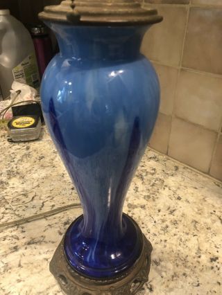 Murano Blown Glass Table Lamp Vintage 1950 ' s Dark Blue And Light Blue 4
