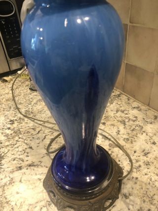 Murano Blown Glass Table Lamp Vintage 1950 ' s Dark Blue And Light Blue 5