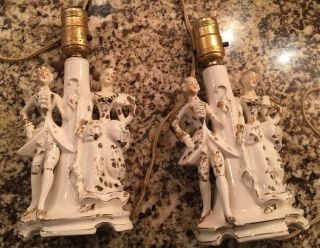 Set Of Two French Boudoir Vanity China Lamps Made In Japan